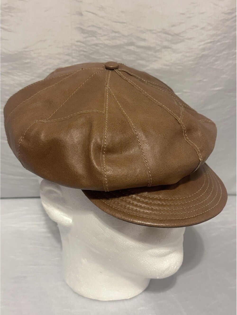VTG Wilson's Leather Maxima Patchwork Brown Newsboy Hat Cap Unisex Size S/M